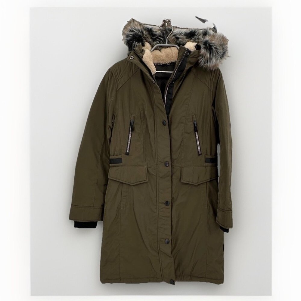 Stoic Insulated Down Parka Jacket with Removable Hood Faux Fur Lined size XS